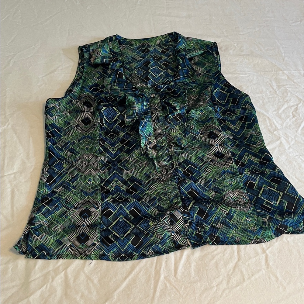 White House Black Market Geometric Button Down Shirt - Green and Blue